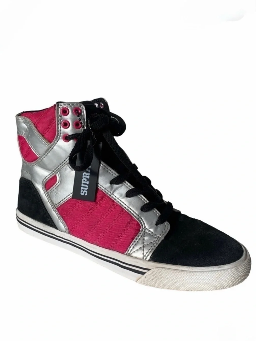 Supra Muska 001 High Top Skater Shoe Sneaker Leather Suede Pink Silver Black 9 - Picture 1 of 15
